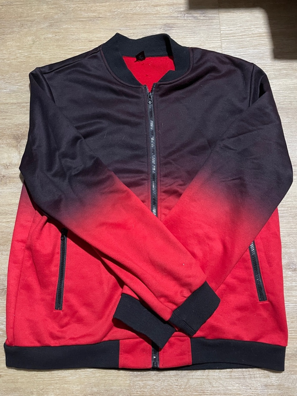 SHEIN Red and Black Ombre Zip-Up Bomber Jacket
